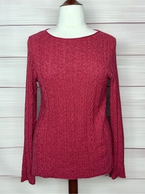 Lauren Jeans Co Ralph Lauren Cable Knit Boat Neck Sweater XL Raspberry Cotton